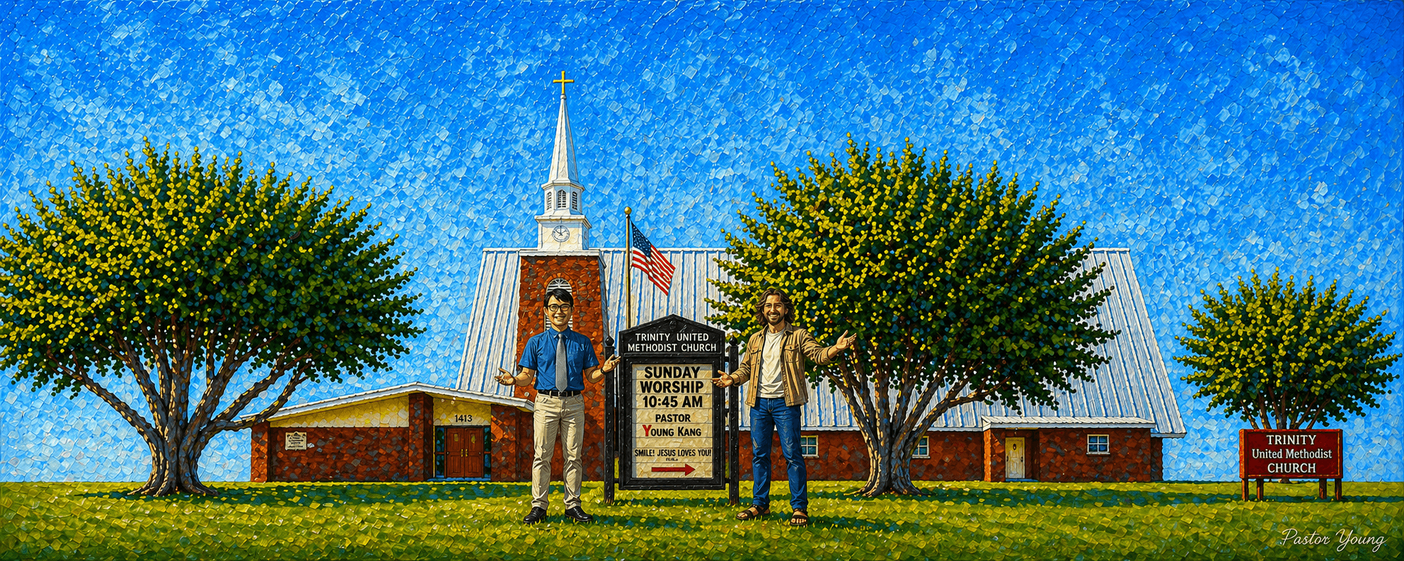 Walking the way together — painterly journey scene