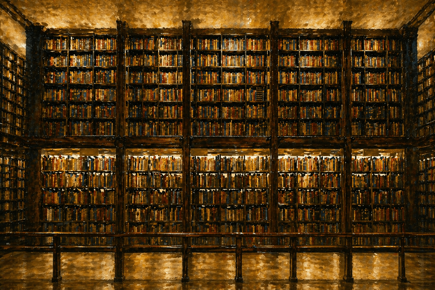 Painterly library of bookshelves
